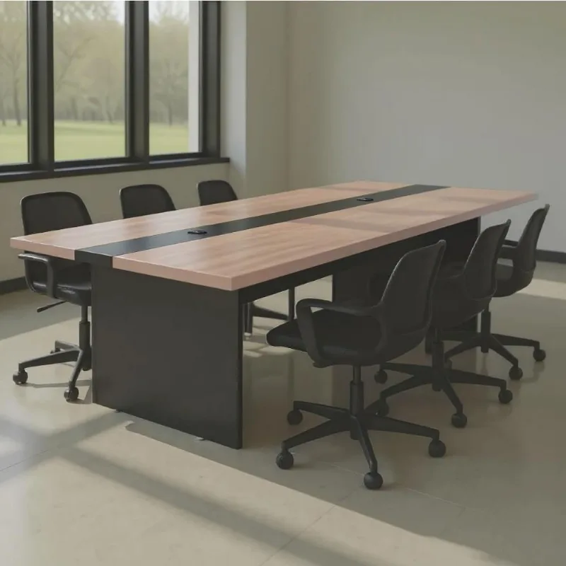 Mesa de Reunião Retangular Premium Nogueira Moderno sem Gavetas MDP 240CM Casah