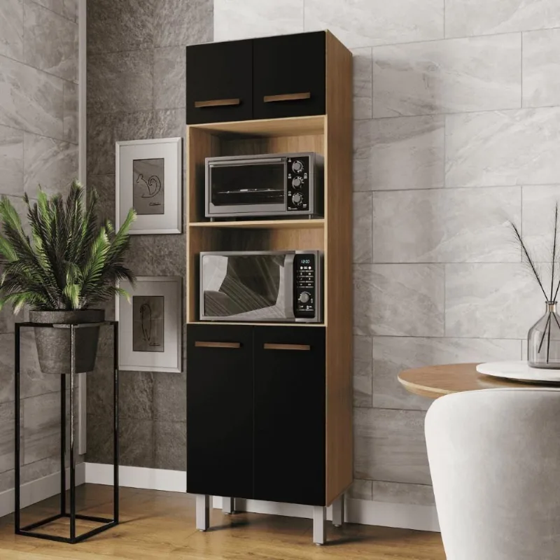 Torre Quente Armario de Cozinha 4 Portas MDP 60cm Savana Preto Casah