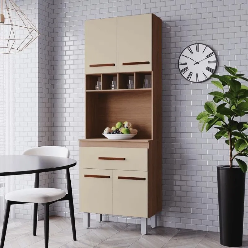 Armário Multiuso Savana 4 Portas 5 Prateleiras MDP 60cm Off White