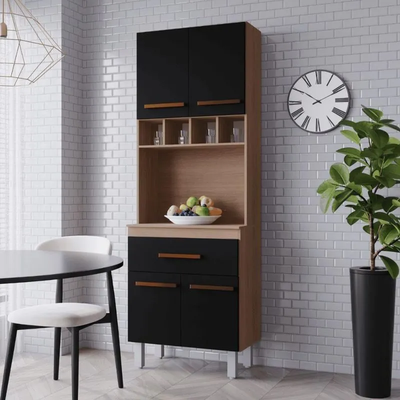 Armário Multiuso Savana 4 Portas 5 Prateleiras MDP 60cm Preto