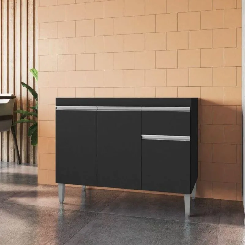Bancada De Cozinha Deluno 2 Portas 1 Gaveta Mdp 95cm Preto Ajl Móveis