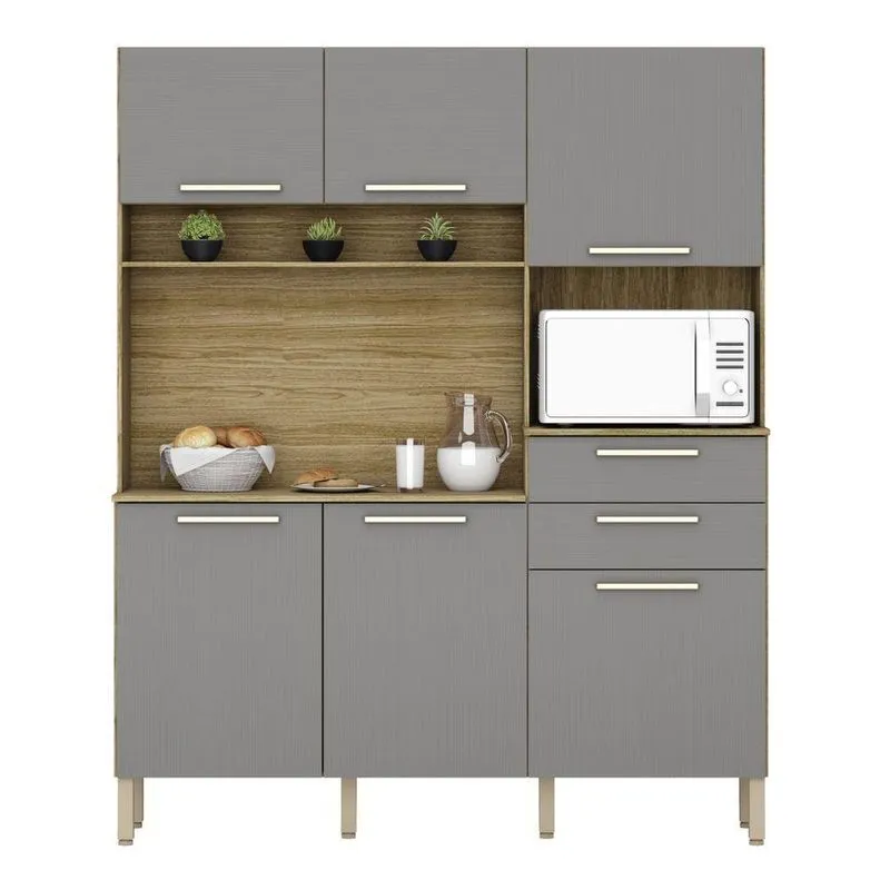 Armário De Cozinha Kit Catanduva 6 Portas 2 Gavetas Freijó Gris