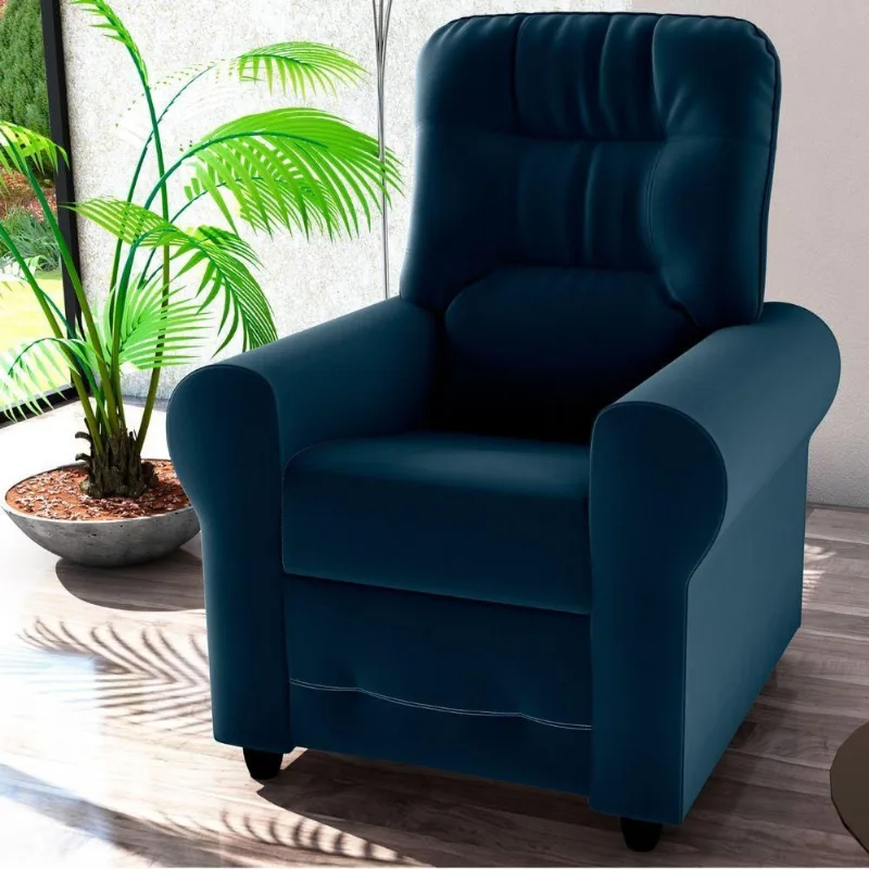 Poltrona Reclinável Osaka Veludo Espuma D23 Fibra Siliconada Azul Matrix