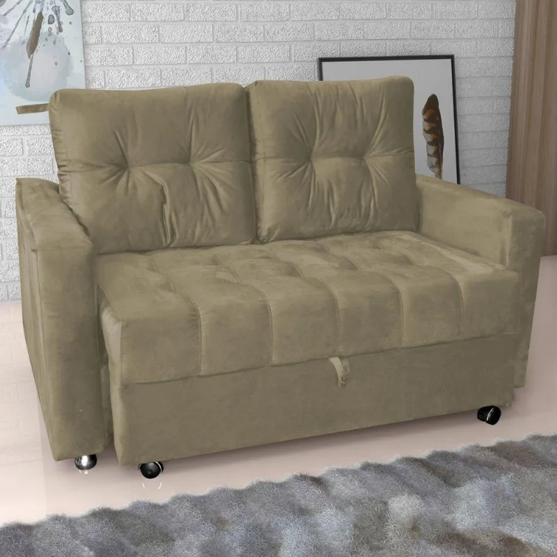 Sofá Cama Renoir 2 Lugares Retrátil Reclinável Cappuccino Veludo Turkey Matrix