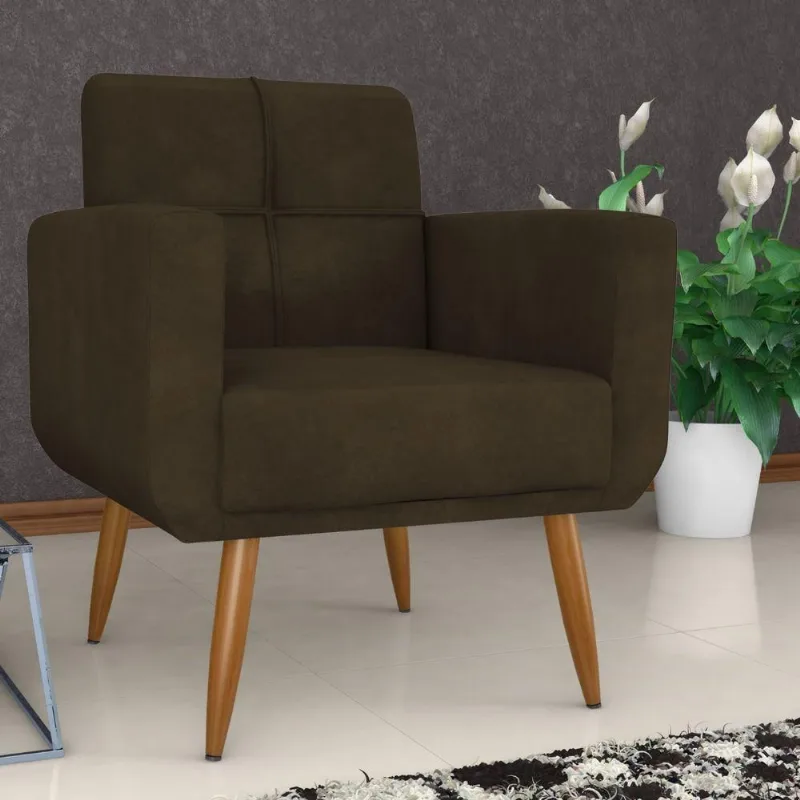 Poltrona Riviera para Sala Reclinável Veludo Marrom 1 Lugar Matrix
