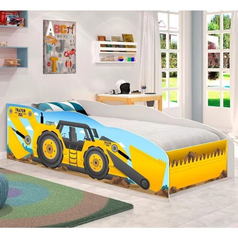 Cama Infantil Escavaderia Amarela Kids Speciale Trator com Colchão MDF Branco Casah