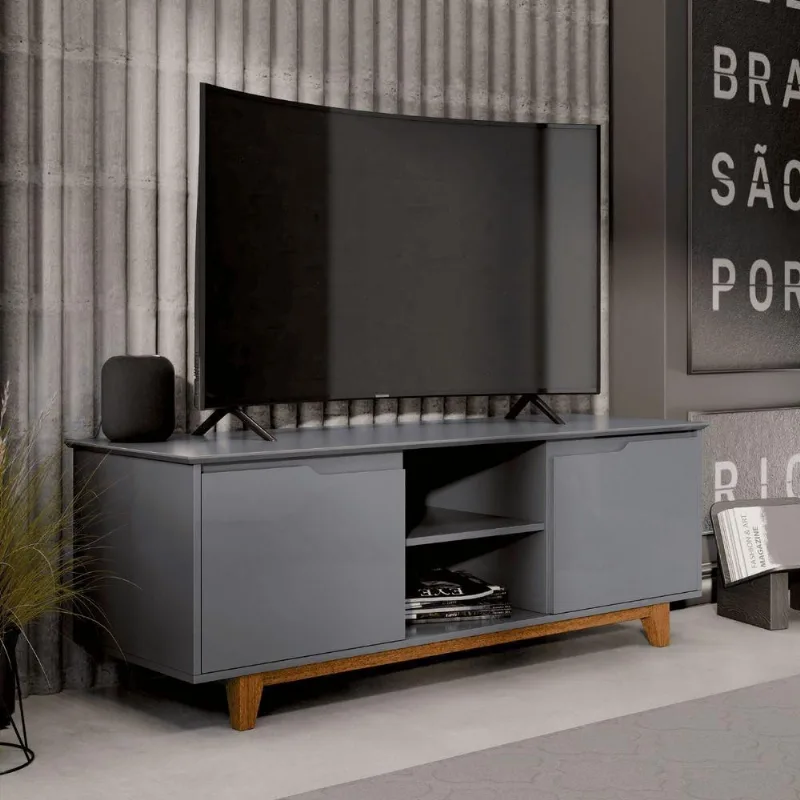 Rack para TV Fulton 139CM MDF-MDP com Nicho Cinza EJ Móveis