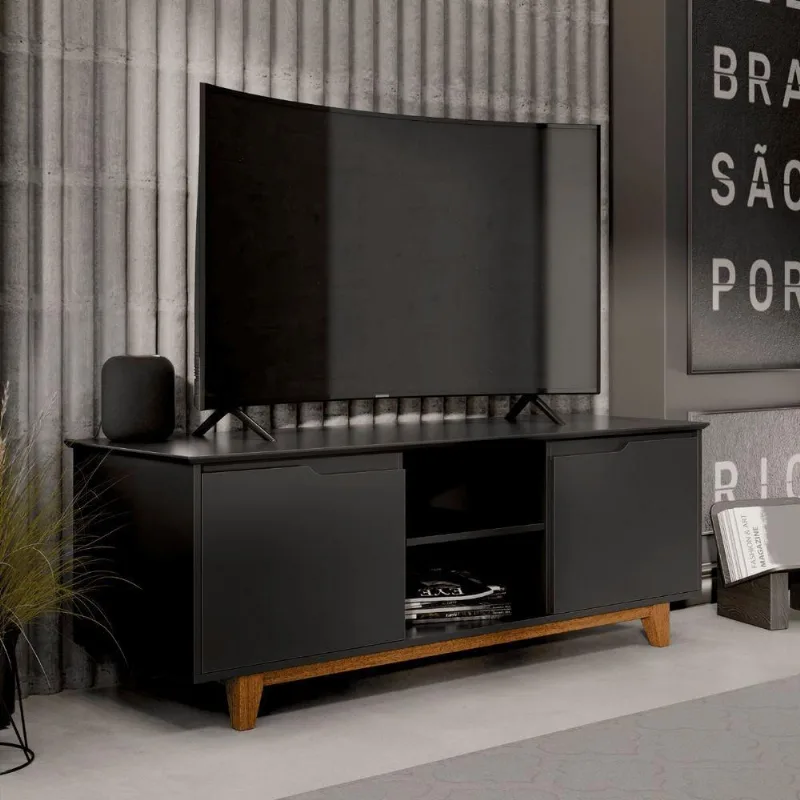 Rack para TV TH SHOP 139CM MDF-MDP com Nicho Preto EJ Móveis