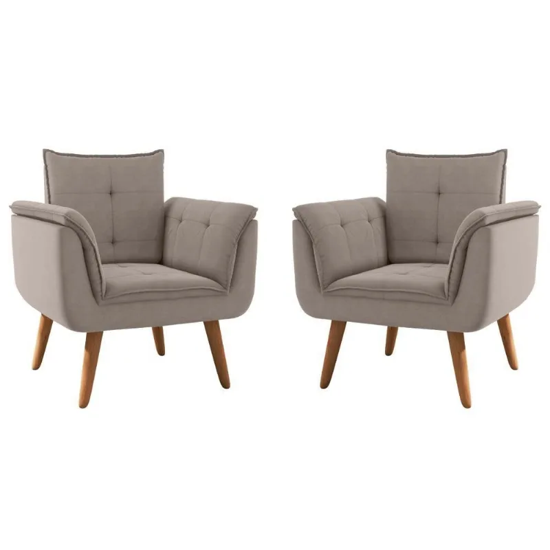 Jogo de Poltronas Maya Reclinável Tecido Inca Sépia Cinza Framar 82CM