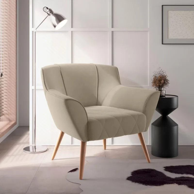 Poltrona Villagio para Sala com Tecido Inca Bege 82CM Framar