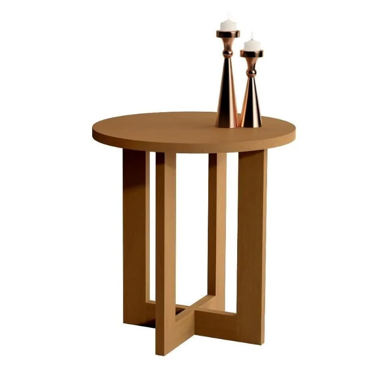 Mesa Lateral Vila Serena Nature Redondo MDF 50CM Bechara Móveis