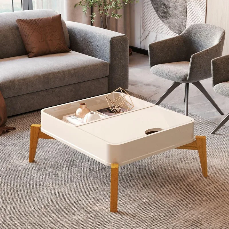 Mesa de Centro Monte da Serra Retangular MDF Off White Bechara Móveis