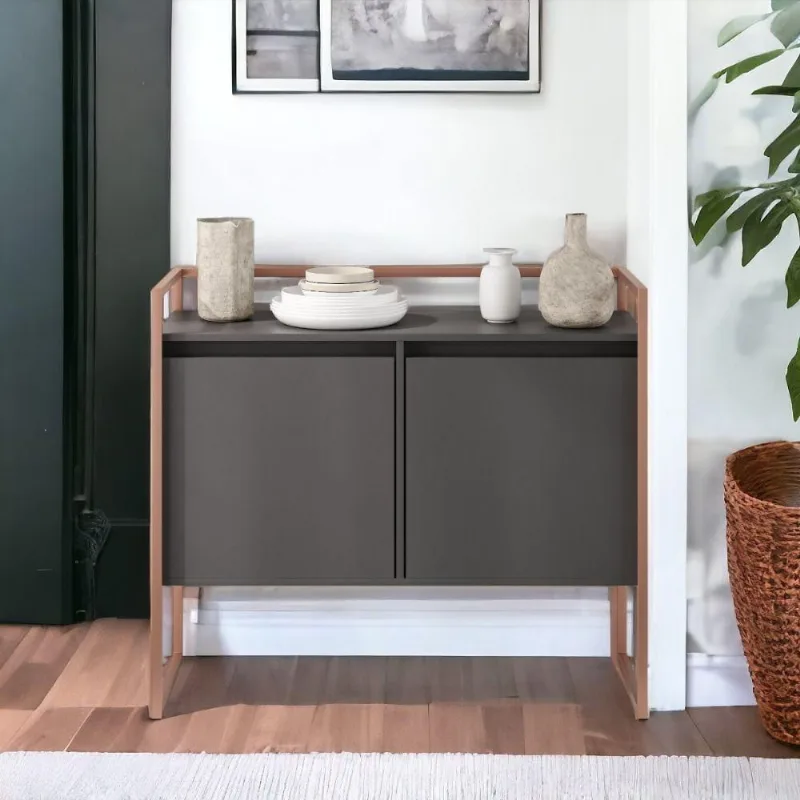 Buffet Vera Industrial 2 Portas MDP 100,9CM Preto Cobre Plata Móveis