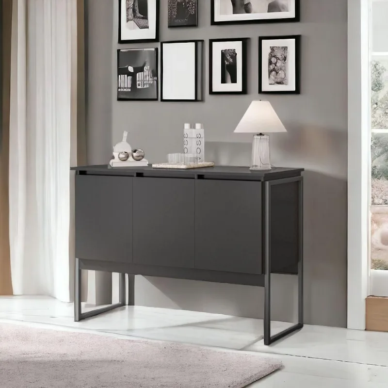 Buffet Balcão Aparador Industrial 3 Portas MDP 120CM Preto Onix Casah