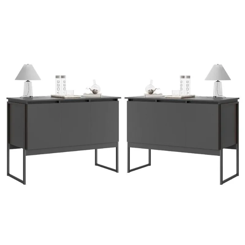 Conjunto Buffets Vintage Preto Onix 2 Buffets MDP Perfex 15mm Casah