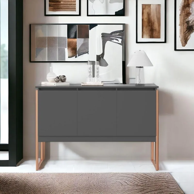 Buffet Netto Classic Industrial 3 Portas MDF MDP Preto Cobre Casah