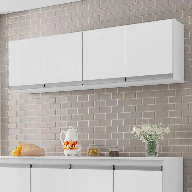 Armário Aéreo Calion 160cm 4 Portas MDP Branco AJL Móveis
