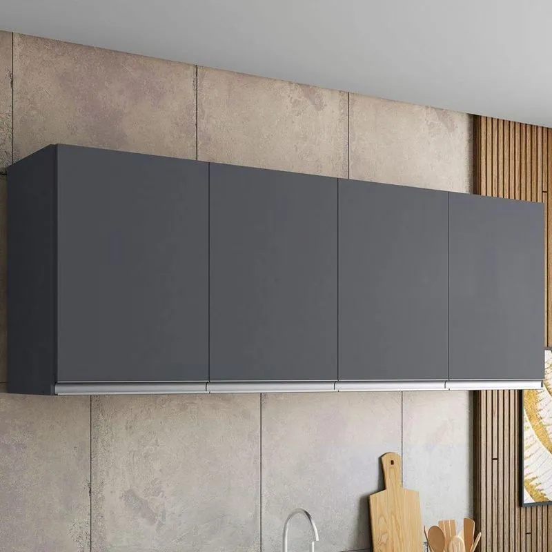 Armário Aéreo De Cozinha Armario Aereo 160cm 4 Portas MDP Cinza Fosco AJL Móveis