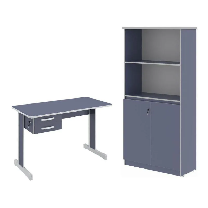 Escrivaninha e Armario para Escritorio Mesa 1,20 Georgia Azul 2 Portas 2 Gavetas MDP 120CM Casah