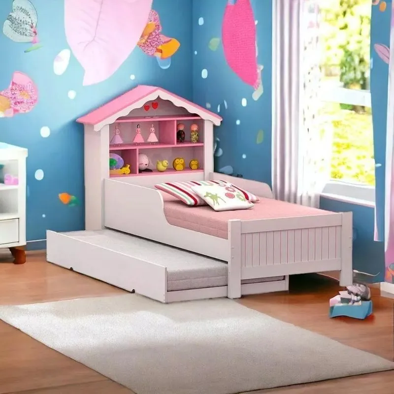 Cama Solteiro com Auxiliar Cama de Princesa Juvenil MDF MDP Branco Vitamov