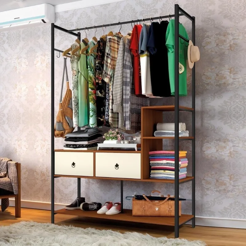 Guarda Roupa Casal Industrial Mazzara 2 Gavetas MDP Preto Canela-off White Art Panta