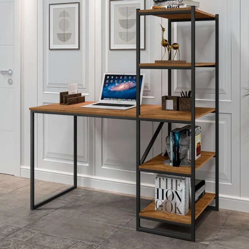 Mesa para Escritório Retangular Alela Moderno sem Gavetas MDP 130CM Preto e Canela Art Panta