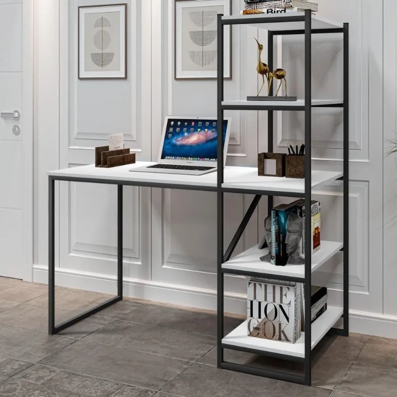 Mesa para Escritório Retangular Alela Industrial MDF MDP 130CM Preto Branco Art Panta