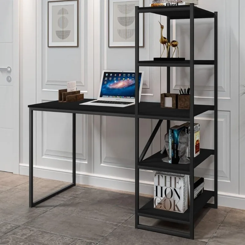 Mesa para Escritório Retangular Alero Industrial 5 Prateleiras MDP 130CM Preto Art Panta