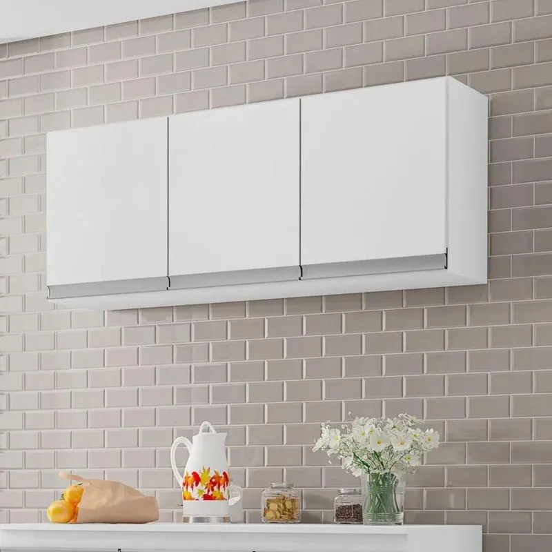 Armário Aéreo De Cozinha Calela 120cm 3 Portas MDP Branco AJL Móveis