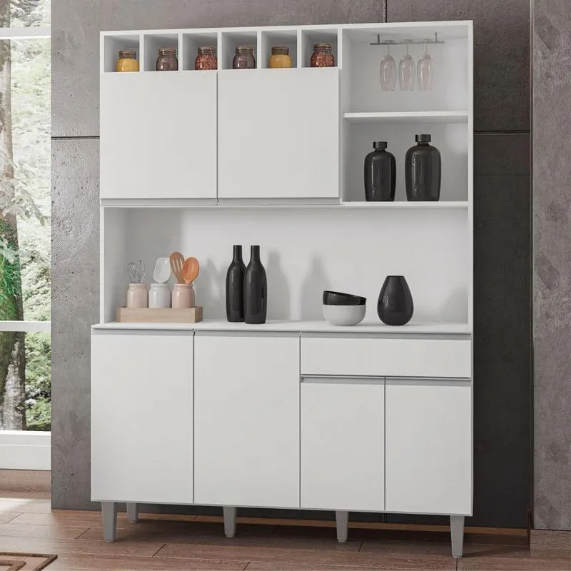 Armário De Cozinha Completo Delara 6 Portas 1 Gaveta Branco Ajl Móveis