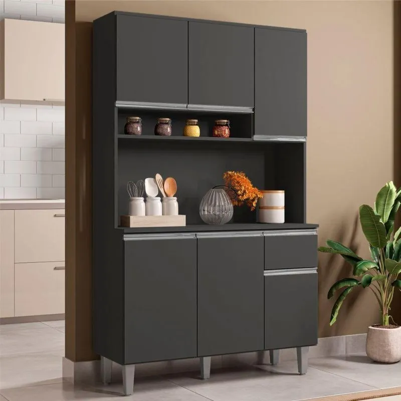 Armário De Cozinha Caloro 6 Portas 1 Gaveta 105cm Cinza Ajl Móveis