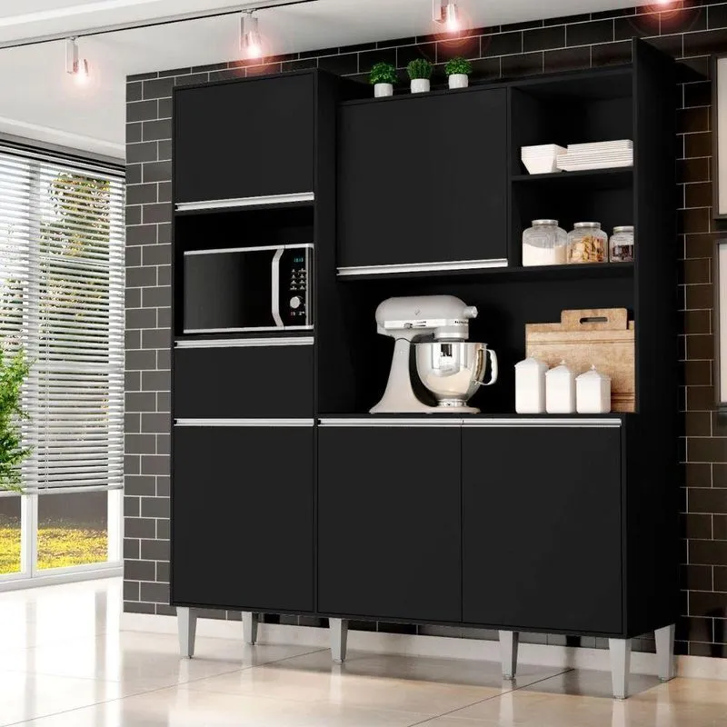 Armário De Cozinha Completo Delyn Mdp 160cm Preto Fosco Ajl Móveis