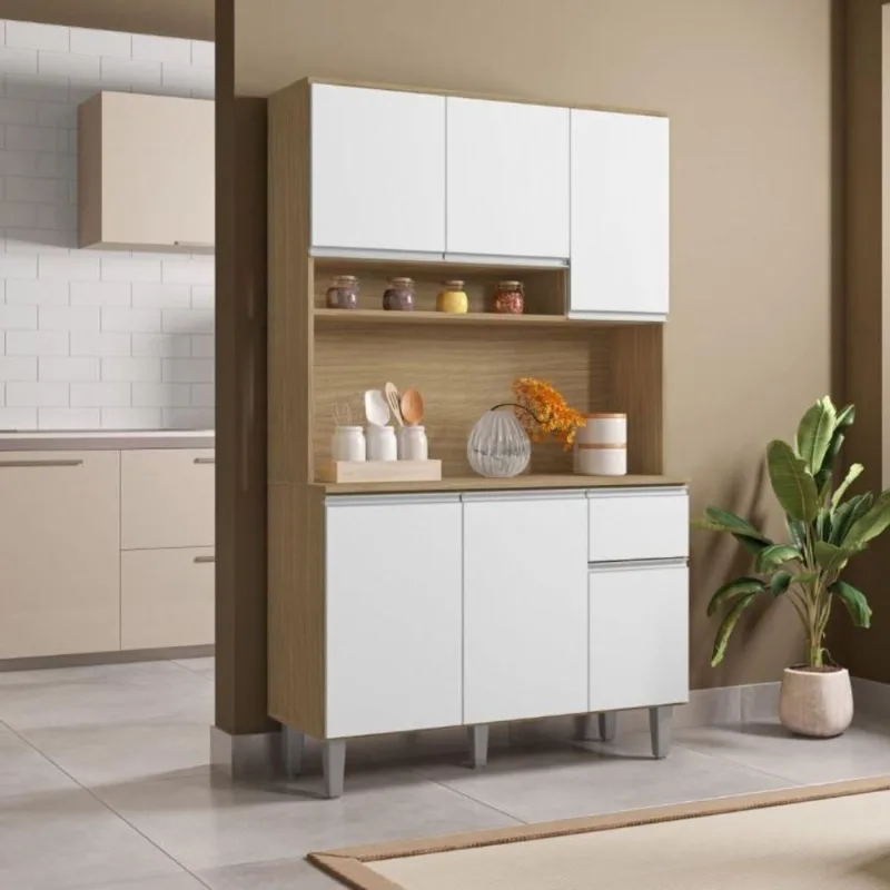 Balcão de Cozinha Aurélia 6 Portas 1 Gaveta MDP Amêndoa Branco AJL Móveis