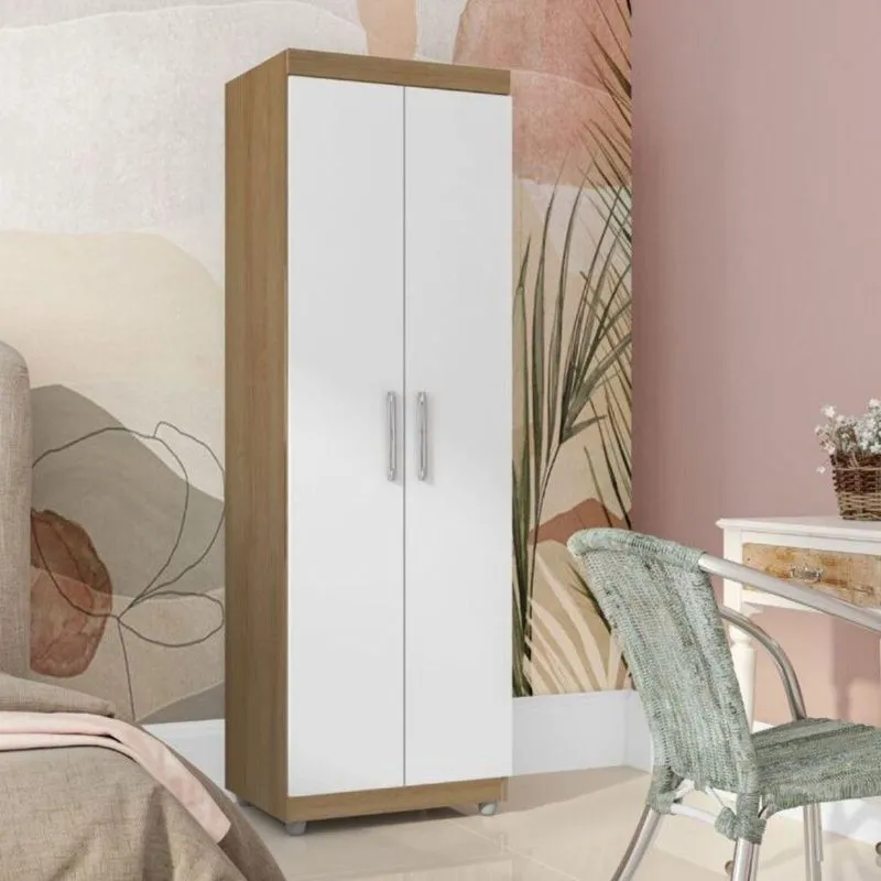 Armário Multiuso Órion 2 Portas 5 Prateleiras Mdp 60cm Amêndoa Branco