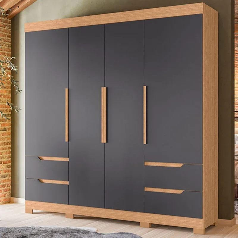 Guarda Roupa Casal Flora 4 Portas de Bater 4 Gavetas MDP Freijó Titanium