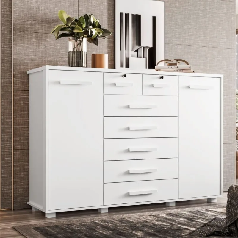 Cômoda Selene 7 Gavetas MDP Puxadores MDF Branco Fosco Albatroz Móveis