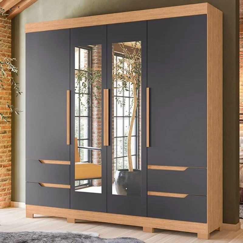 Guarda Roupa Casal Nexus 4 Portas de Bater 4 Gavetas MDP Freijó Titanium Albatroz Móveis