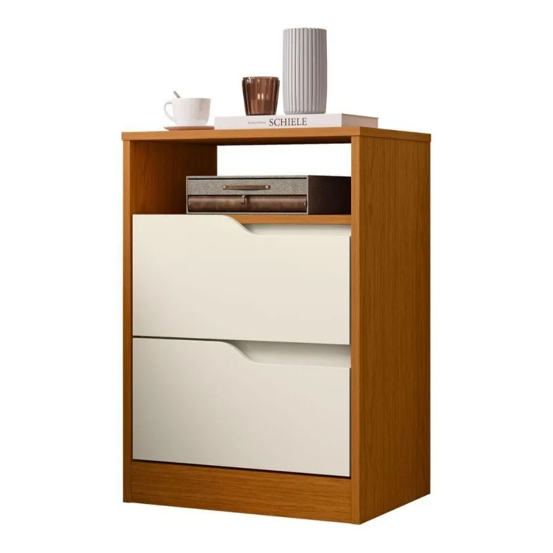 Mesa de Cabeceira Flora 2 Gavetas Cinamomo Off White Albatroz Móveis