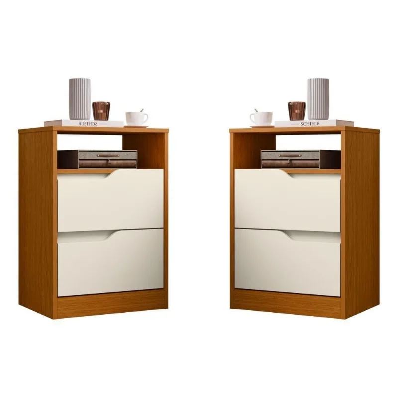 Mesa de Cabeceira Vila Boreal 2 Gavetas MDP Marrom Cinamomo Off White Albatroz Móveis
