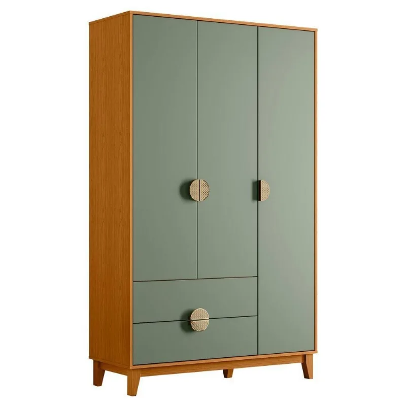 Guarda Roupa Solteiro Benício 3 Portas 2 Gavetas MDF Cinamomo-Sálvia Albatroz Móveis
