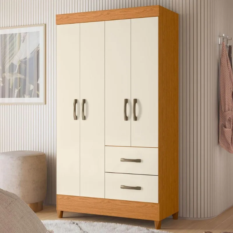 Guarda Roupa Casal Vértice Sul 4 Portas de Bater 2 Gavetas MDP Cinamomo Off White Albatroz Móveis