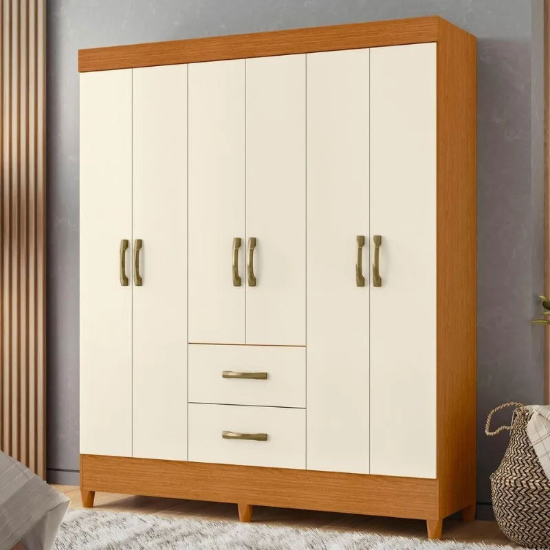 Guarda Roupa Casal Cedro 6 Portas 2 Gavetas MDP Cinamomo Off White Albatroz Móveis