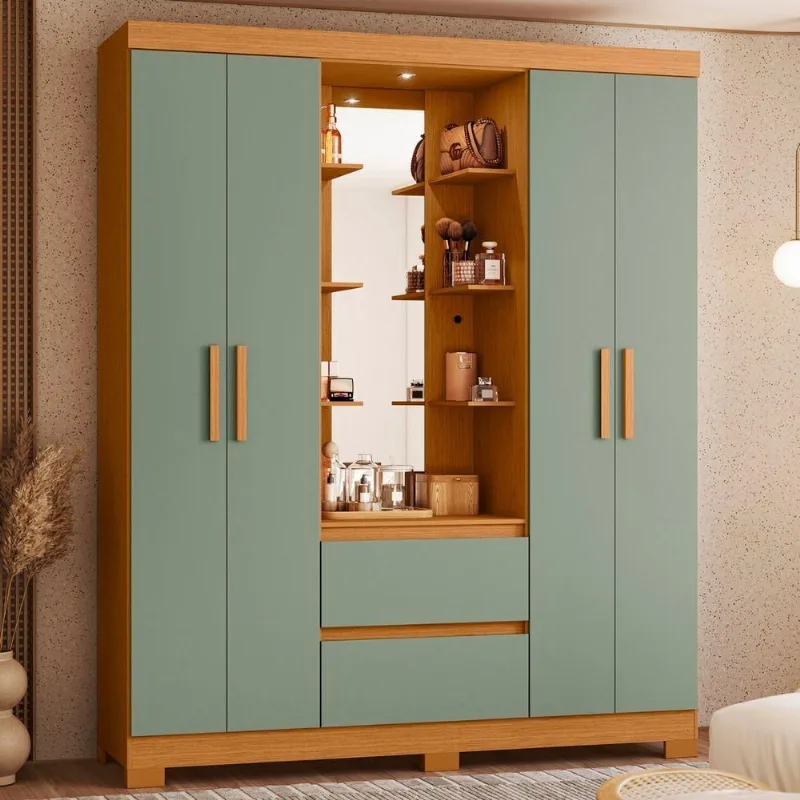 Guarda Roupa Casal Villa Aurea 4 Portas de Bater 2 Gavetas Cinamomo-Salvia Albatroz Móveis