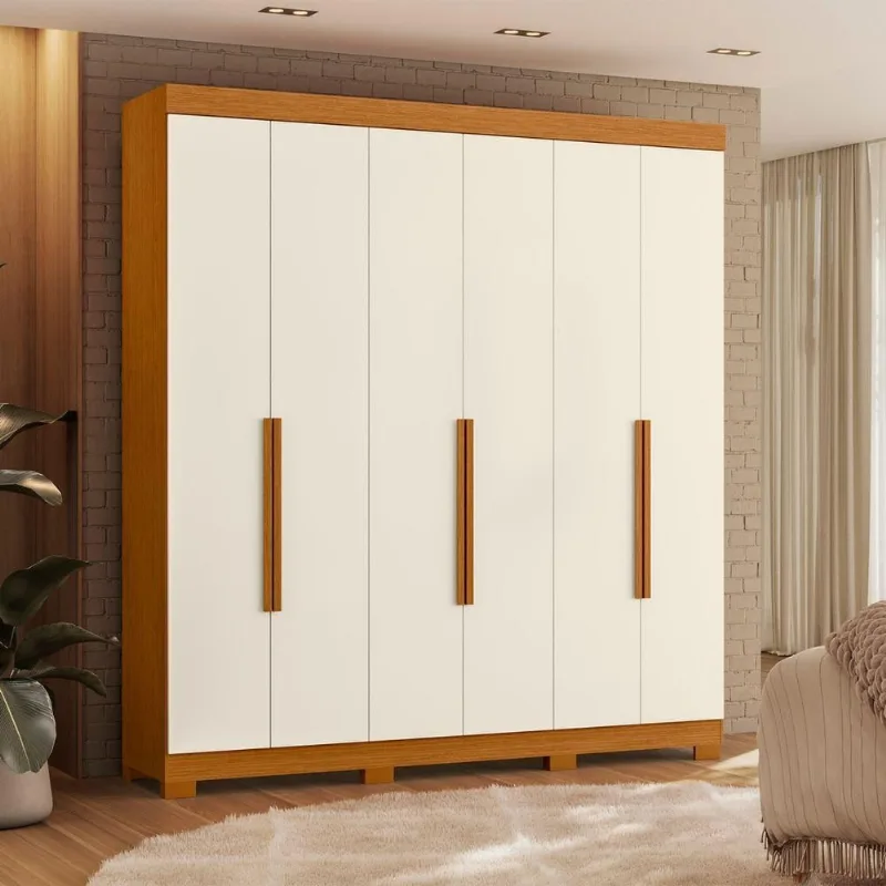 Guarda Roupa Casal Yara 6 Portas 3 Gavetas MDP Cinamomo-Off White Albatroz Móveis