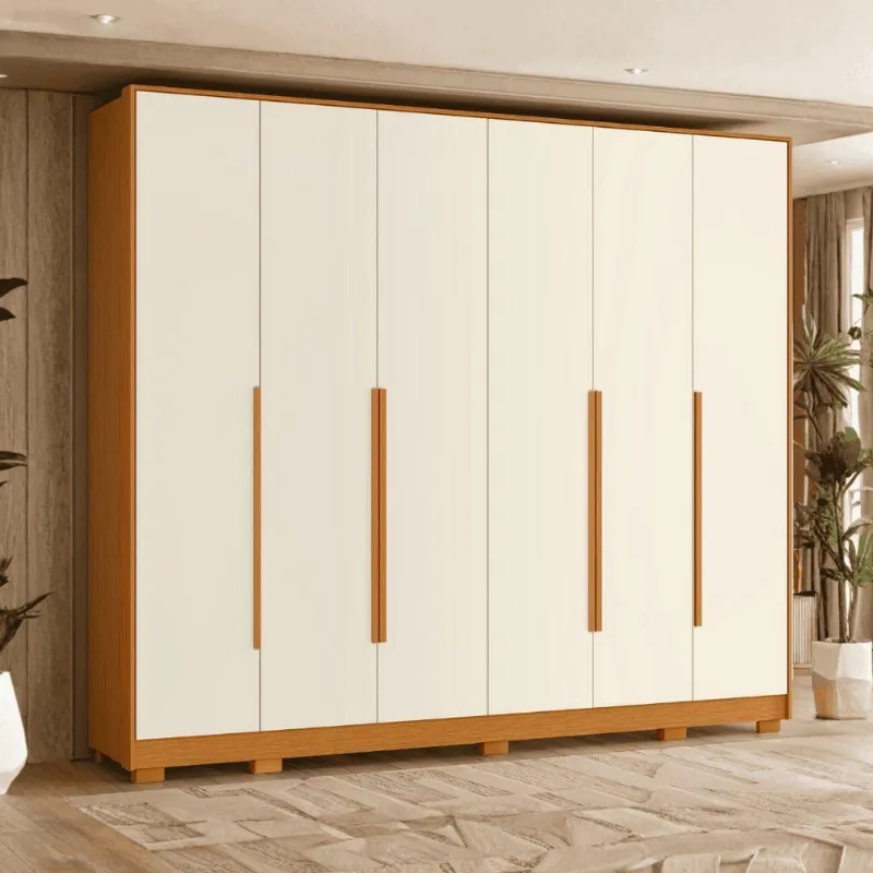Guarda Roupa Casal Mônaco 6 Portas 6 Gavetas MDP Cinamomo Mel Off White Albatroz Móveis