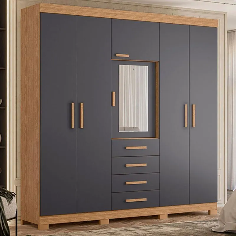Conjunto Guarda Roupa E Cômoda Casal Milan 6 Portas 8 Gavetas Freijó-titanium Albatroz Móveis
