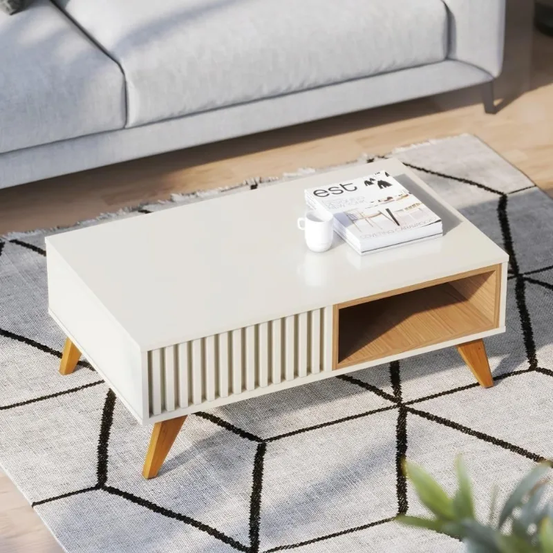Mesa de Centro Atria Retangular MDF-MDP 90,5CM Off White Freijó Colibri Móveis