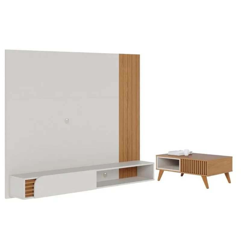 Conjunto Mesa E Painel Suspenso Porto De Savana 160cm MDP MDF Freijó Off White Matte Colibri Móveis