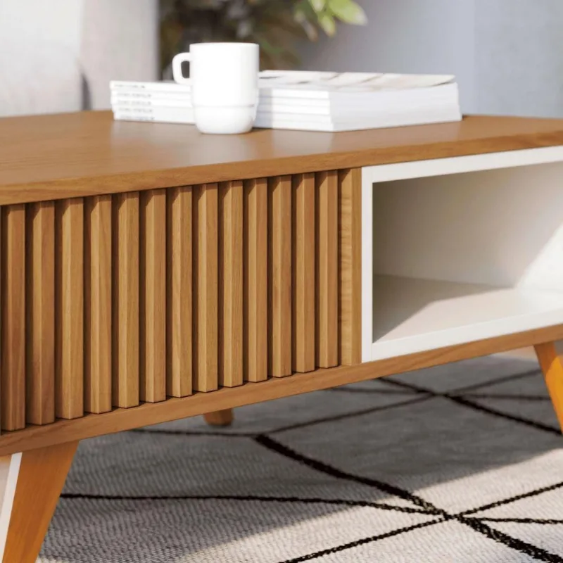 Mesa de Centro Aura Serena Retangular MDF Madeira 91CM Freijó Off White Colibri Móveis