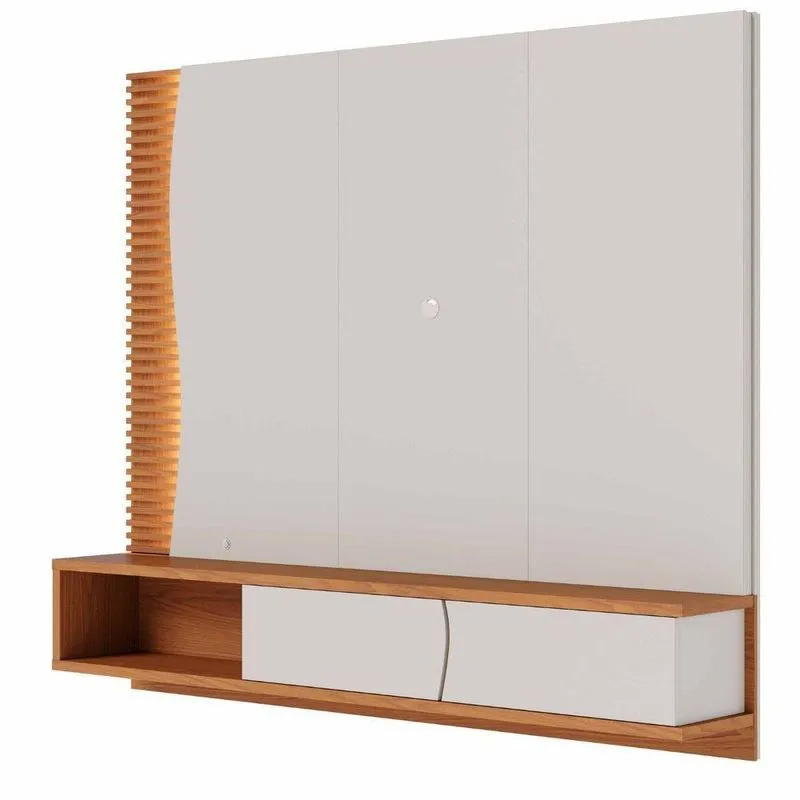 Conjunto Sala Home Lume Suspenso Com Bancada Para TV 65 Polegadas MDF MDP LED Off White Freijó